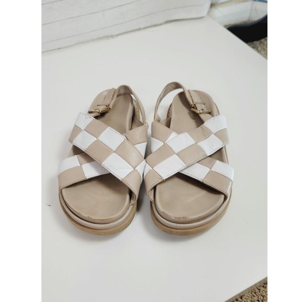 Alohas Marshmallow Scacchi Woven Leather in Checkered Stone Beige/Ivory, sz 8